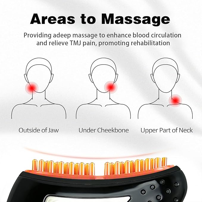 TMJ Relief Products Jaw, Handheld TMJ Relief Massager with Vibrating & Heating and PulsMode, Ergonomic Multi-Needle Design TMJ Massage Tool for Jaw & Neck Pain, Stiff Jaw, Tension, Stiffness (Black)
