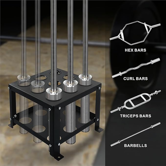 Barbell Holder Floor Stand - Heavy Duty Home Gym Organizer for 9 Barbells - Fits 2-inch Olympic & Curl Bars