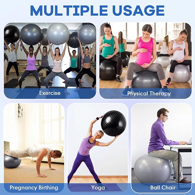 Leyndo 4 Pcs 26 Inch Yoga Exercise Ball Pilates Pregnancy Birthing Fitness Ball with Quick Pump Anti Burst for Improved Posture, Balance, Yoga, Pilates, Training