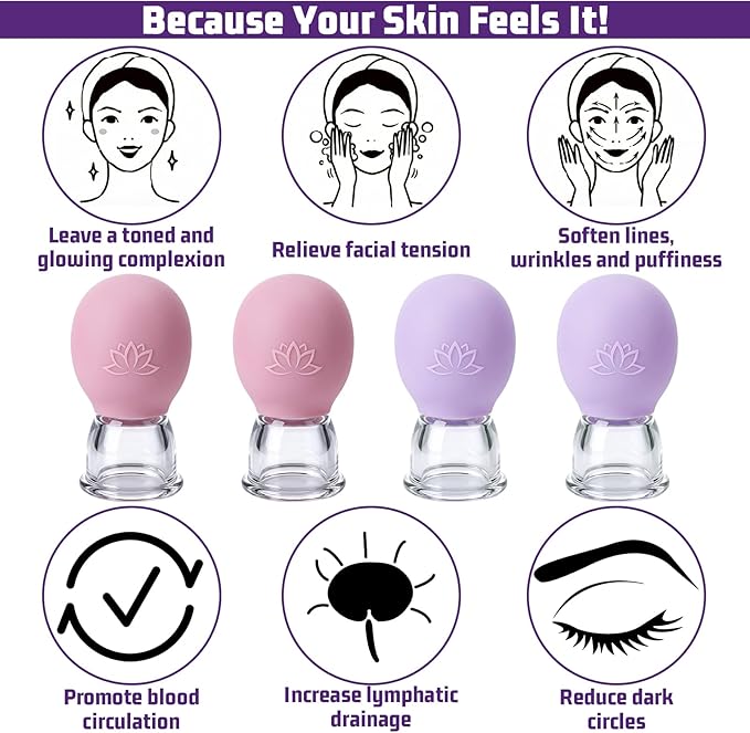 4 Pcs Facial Cupping Therapy Set, Silicone Face Cupping Kit for Massage, Anti Cellulite Cup Massage Tool Vacuum Suction Cup for Eye Face Vacuum Massager