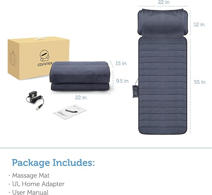 COMFIER Full Body Massage Mat with Movable Neck Pillow, 10 Vibrating Motors & 4 Heating Pads, Back Massage Pad, Father's Day Gifts for Dad Men