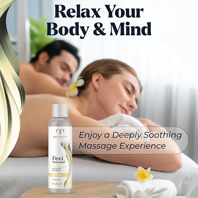 Promescent Massage Oil for Massage Therapy, Massage Oils for Date Night, Premium Body Oil for Men & Women to Relieve Stress & Sore Muscles, Essential Oils for Skin (4 oz) (Vanilla)
