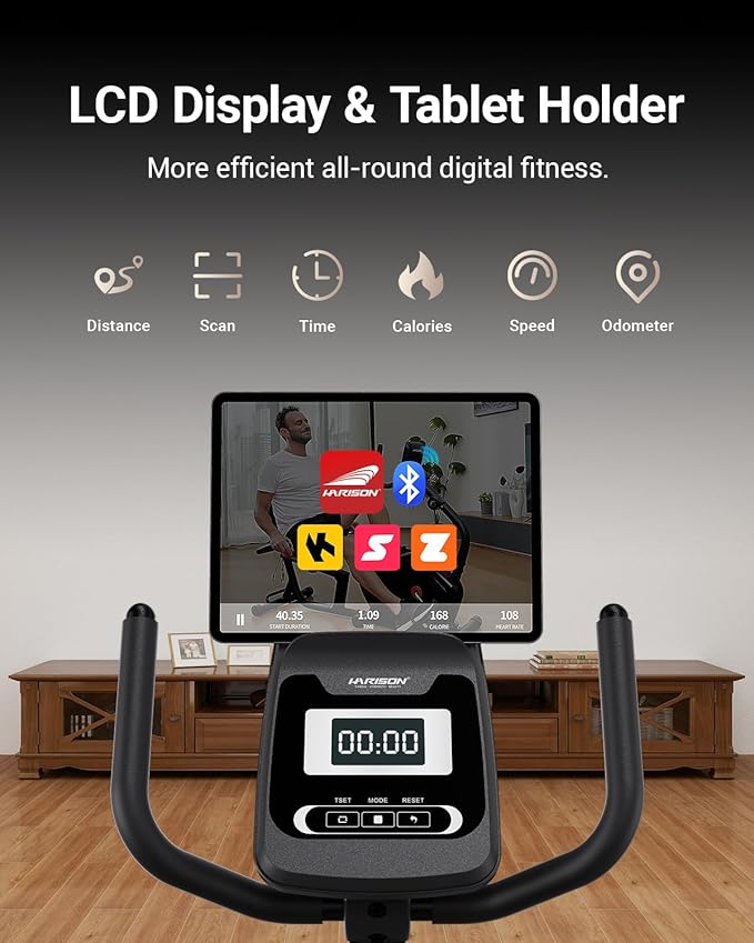 HARISON Exercise Bike 400 lbs Capacity, Easy Assembly Magnetic Recumbent bike for Adult and Seniors with Arm Exerciser , Recumbent Stationary bike for Home, 2 in 1 LCD Monitor and Tablet Holder (Same-day Shipping service）