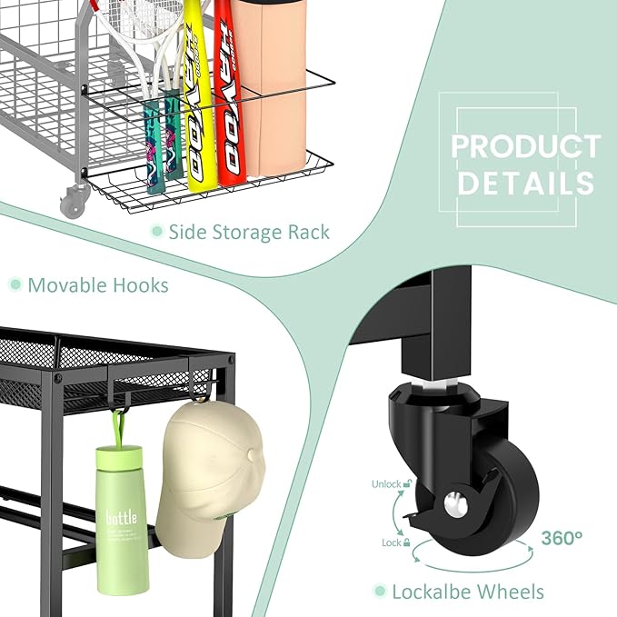 Home Gym Storage Rack, Dumbbell Rack with Yoga Mat Storage, Weight Rack Stand with Lockable Wheels and Hooks, Home Workout Equipment Organizer for Yoga, Dumbbell, Kettlebells, Ball Storage