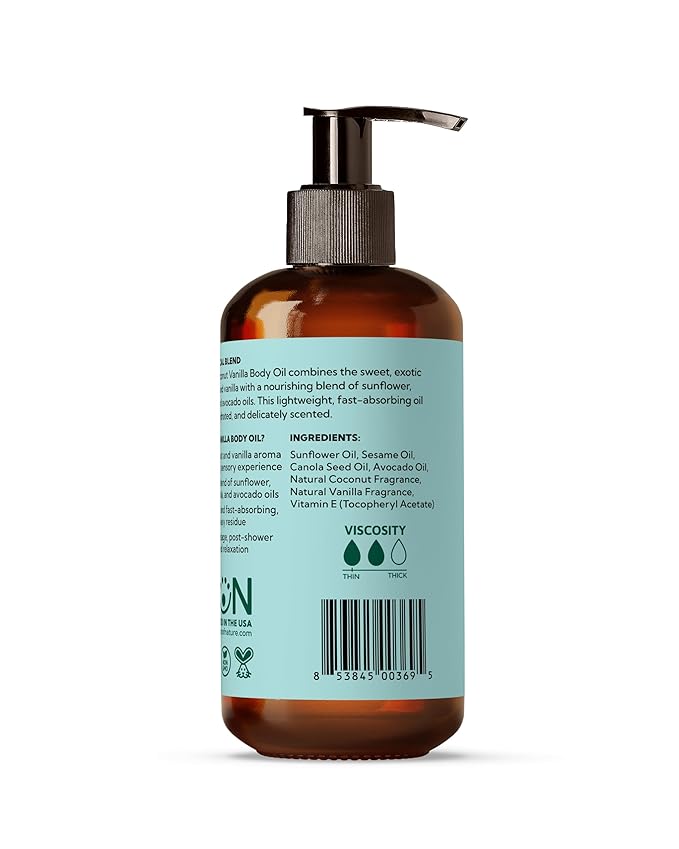 Best of Nature Coconut Vanilla Massage Oil – Lightweight Body Oil for Smooth, Silky Skin, Soft Coconut Vanilla Scent, Ideal for At-Home Massage & Daily Moisturizing, 8 fl oz