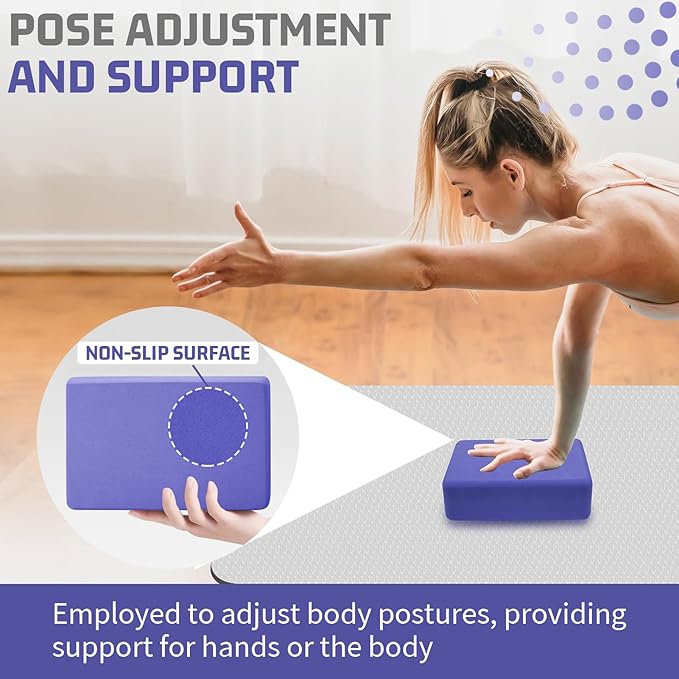 2 Pack 3"x6"x9" EVA Foam Yoga Block Supportive Latex-Free, Non-Slip Exercise Blocks for Pilates, Meditation, Balance, Stretching and Deep Poses