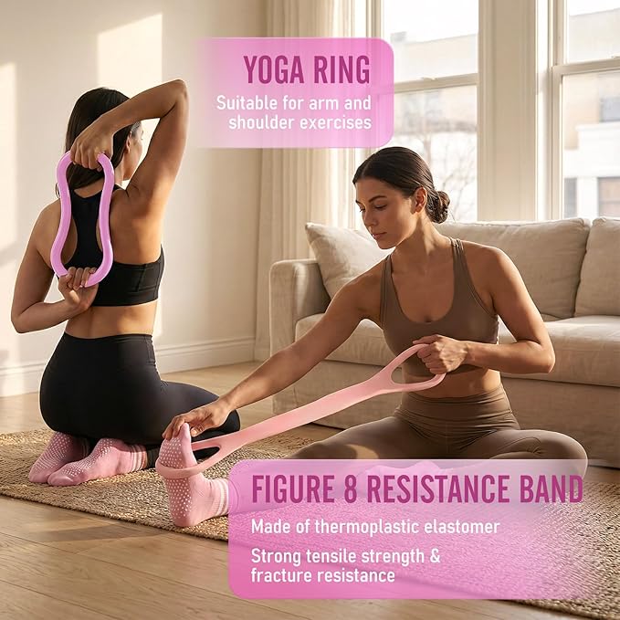 Pilates Ring Kit for Women, Pilates Equipment – 14.5" Home Magic Circle Workout with Pilates Ball, Resistance Bands, Better me Pilates Essentials Starter Set for Beginners Toning Shape Full Body