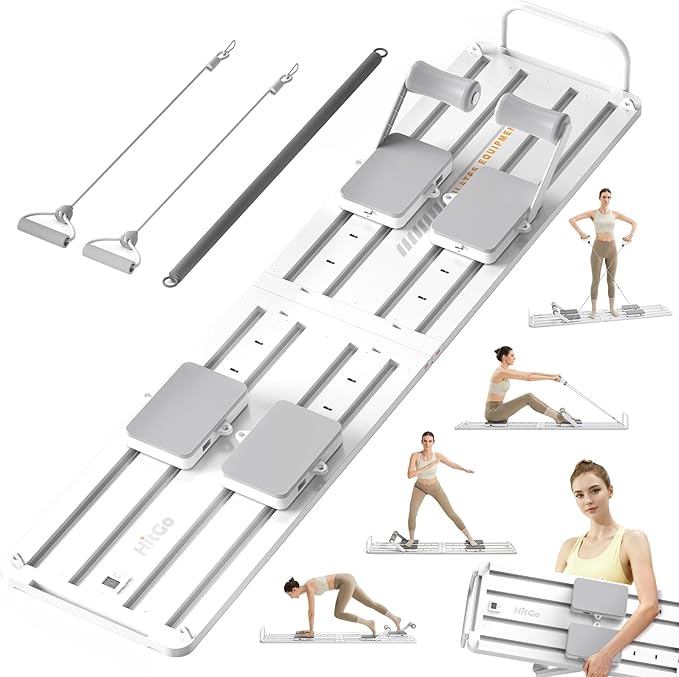Pilates Crawling Machine,Portable Foldable Reformer Board, All-in-One Pilates Equipment for Home Workout,Core Strength&Full Body Exercise Kit with Exclusive APP for Small Space Max 265lbs,White