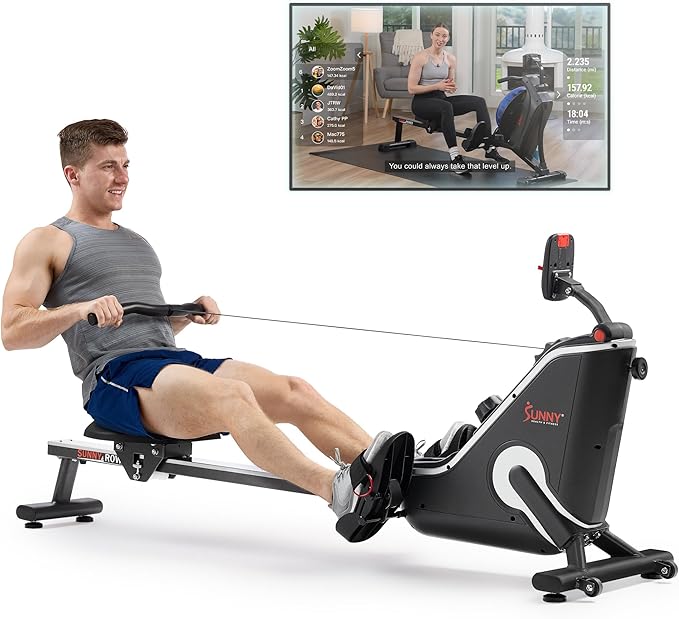 Sunny Health & Fitness Magnetic Rowing Machine Rower with 8-Level Resistance, 53.4" Extended Slide Rail & Digital LCD Display - SF-RW5515