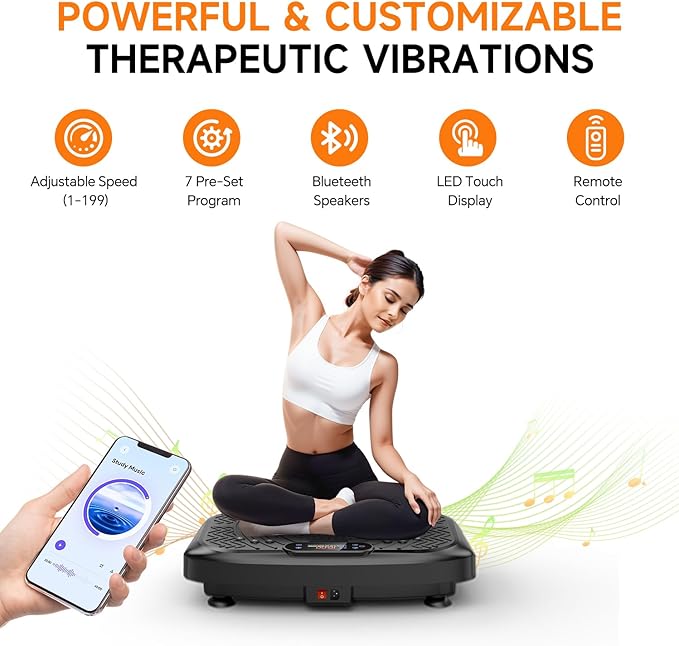 Vibration Plate Exercise Machine 450 Lbs Capacity,Vibrating Plate for Lymphatic Drainage,Power Shake Plate 199 Speeds for Weight Loss,Full Body Vibration Platform Machines for Women Men
