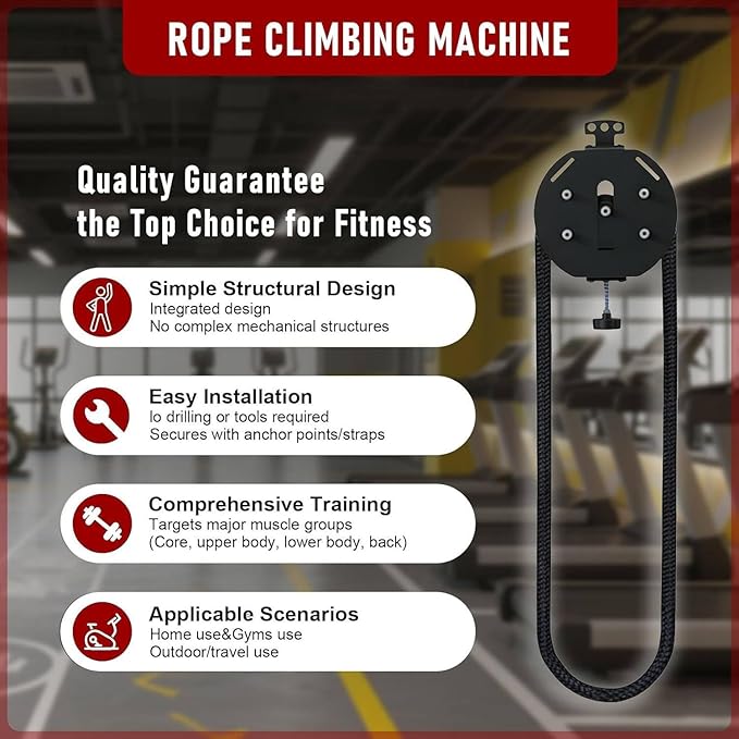 Suspension Endless Rope Pulley System, Endless Rope Trainer, Portable Cable Pulley Machine with Adjustable Resistance, Suspended Rope Climbing Machine for Athletes, Hiit & Functional Workouts Red