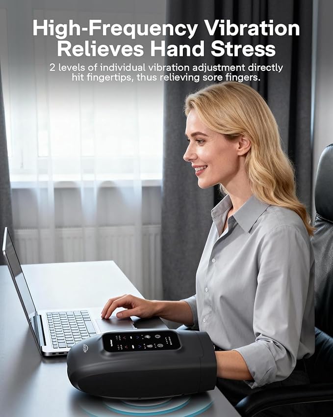 ALLJOY Hand Massager for Arthritis and Carpal Tunnel Relief, Touchscreen Cordless Hand Massager with Vibration and Heat, 6 Levels Pressure Point Therapy, Gifts for Women/Men