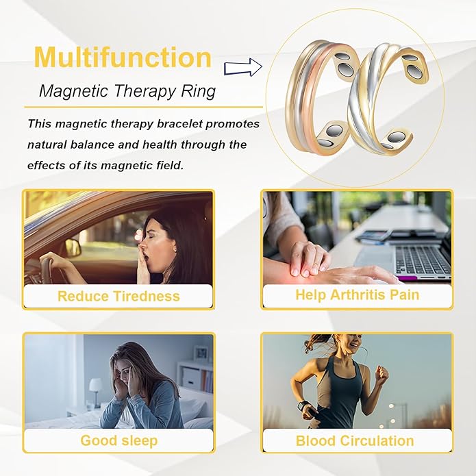 Copper Rings for Women, Pure Copper Adjustable Magnetic Ring （FUTI）