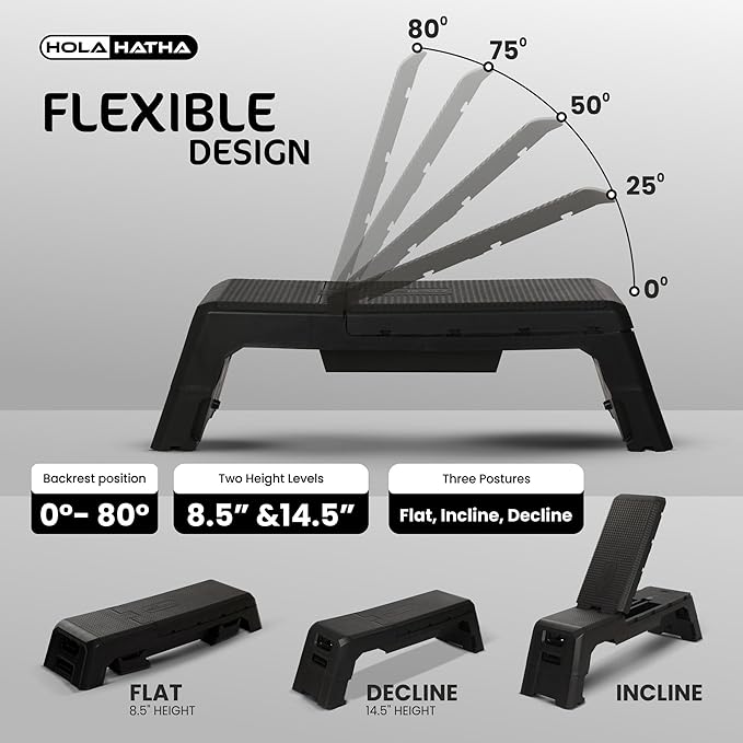 HolaHatha Compact Portable Aerobic Step Platform Exercise Fitness Equipment, Cardio Stepper with Adjustable Height for Home Gym