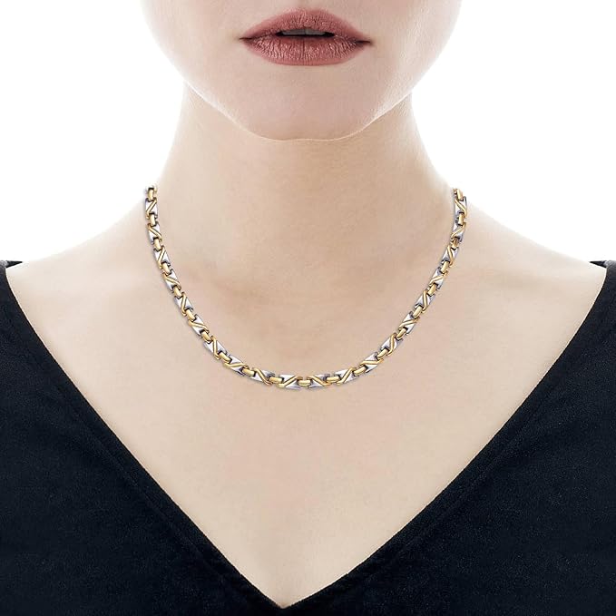 Titanium Gold & Silver Gradient Magnetic Necklace for Men & Women, Fashion Jewelry