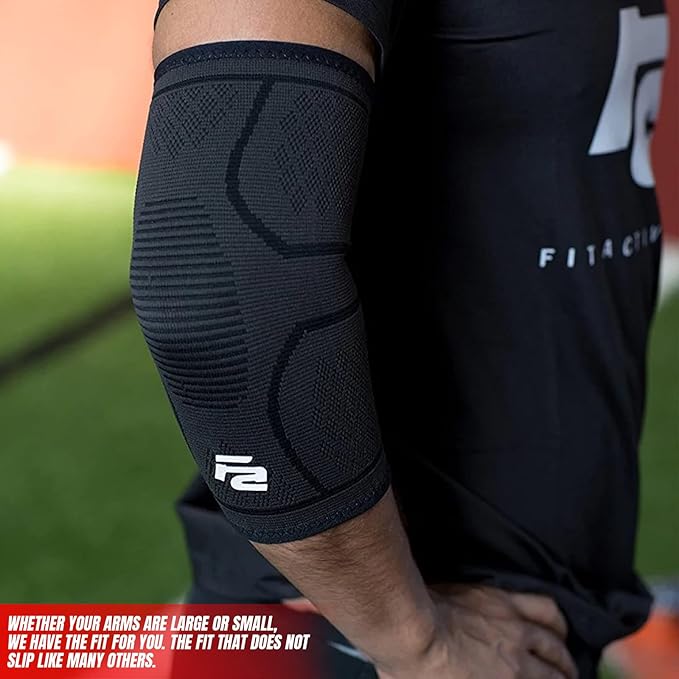 Fit Active Sports Elbow Arm Brace Compression Sleeve For Weight Lifting, Gym Workout, Golf, Tennis, Support for Men and Women