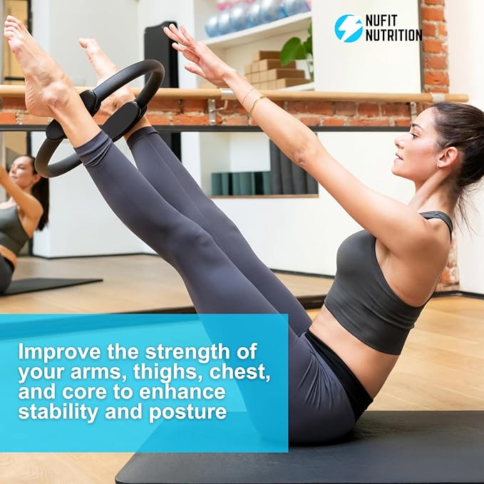 NuFit Pilates Ring Fitness Circle - 15" Inch - Best Home Workout Equipment for Thigh/Legs, Arms and Core, Pilates Reformer Ring for Men and Women