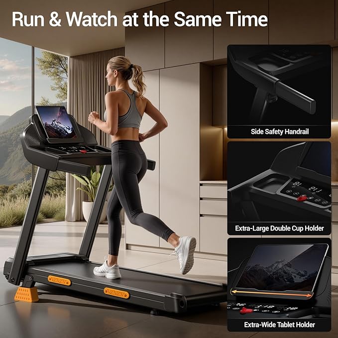 14% Treadmills for Home with Handle, 3 in 1 Portable Treadmill with Incline, Foldable Treadmill with Three Screen, 12 Preset Programs, 400LBS