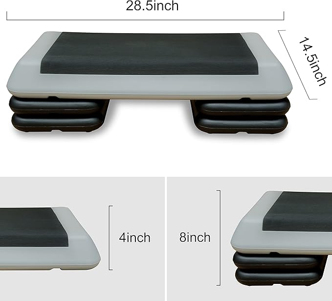 28.5" Original Aerobics Step Height Adjustable 4" - 6" - 8" Fitness & Exercise Step Platform with 4 Risers