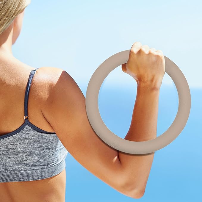 Weighted Pilates Ring 5lb, Cast Iron Core with Silicone Cover, Cream Tea Color, Portable Fitness Circle for Strength Training & Yoga