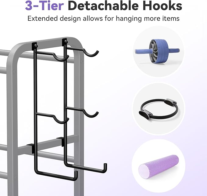 3-Tier Heavy-Duty Home Gym Storage Rack with Hooks and Smooth Wheels for Workout Gear