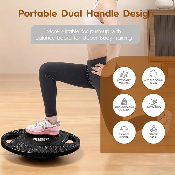 Energi Core Balance Board for Standing Desk and Core Workout - Anti-Slip Surface - Black, Green
