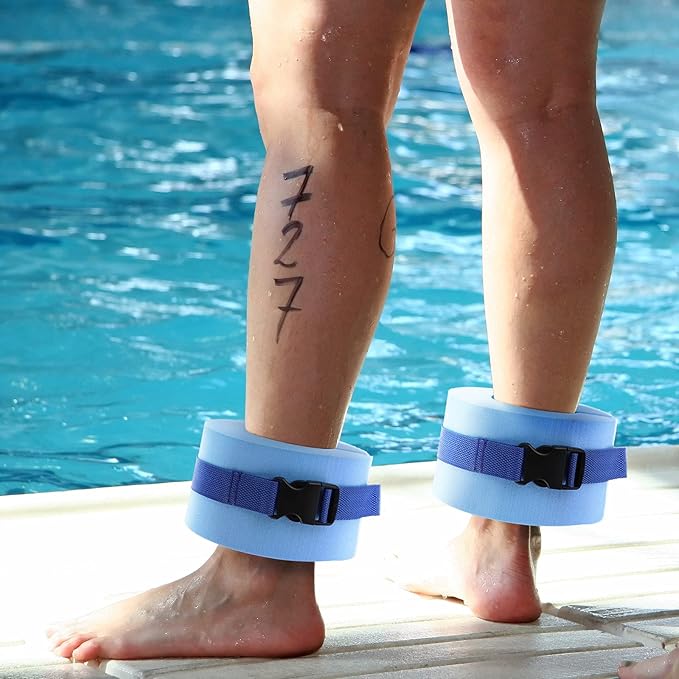 Swimming Ankle Bands, Set of 2 Foam Swim Aquatic Cuffs, Water Aerobics Float Ring, Blue Ankles Arms Belts with Quick Release Buckle for Swim Fitness Training