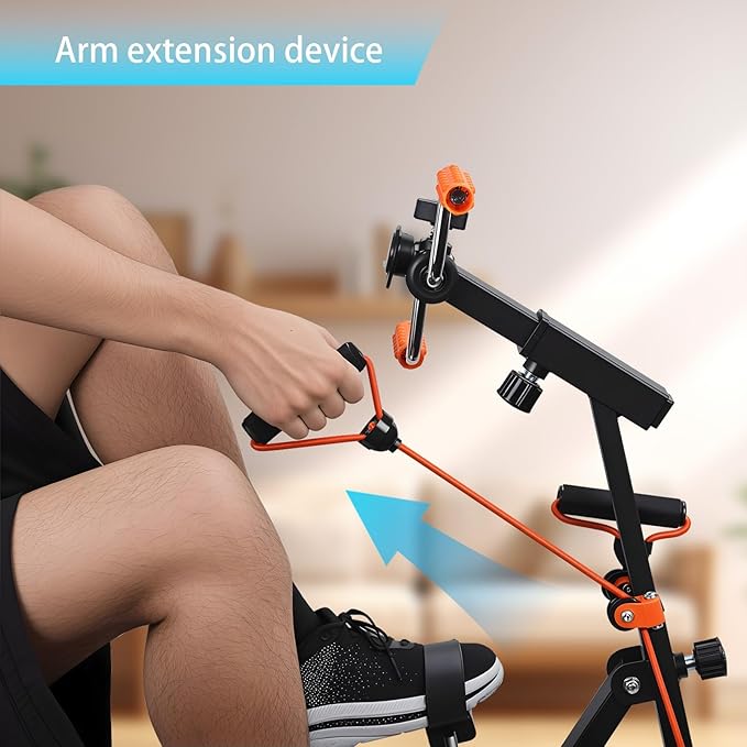Rehabilitation Trainer Exercise Bike for Seniors, Hand Arm Leg Knee Peddler with Action Roller Handle, Pull Rope Swing Pedal Foot Massage, Adjustable Upper Lower Limb Home Fitness Equipment