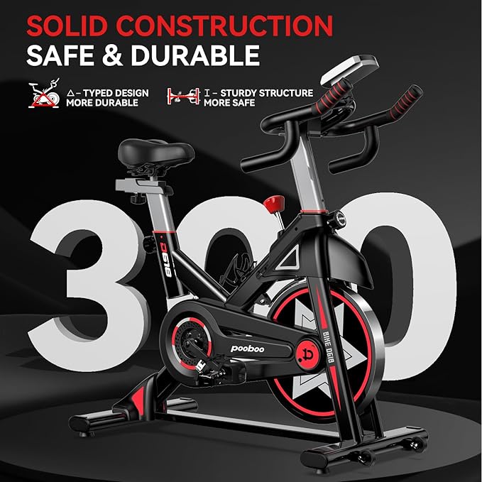 Exercise Bike, pooboo Stationary Bike for Home Gym, Magnetic Resistance Indoor Cycling Bike w/Comfortable Seat Cushion & Tablet Mount, Silent Belt Drive Indoor Bike for Cardio Workout