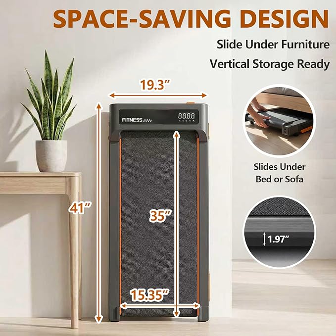 Walking Pad, Under Desk Treadmill with Incline for Home Office, Portable Walking Treadmill & Flat Running Machine, Quiet|Compact|2.5HP|300 LBS|Remote Control|LED Display