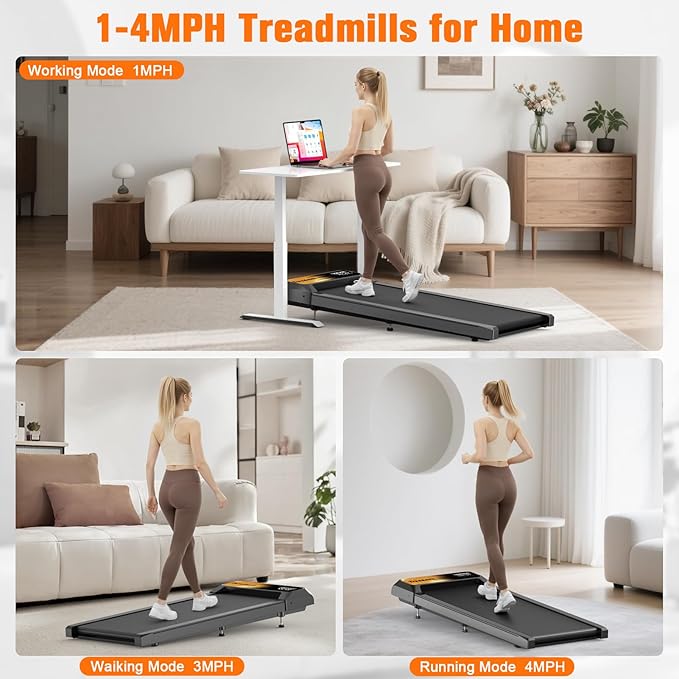 Walking Treadmill Pad with 5% Adjustable Incline and APP Sync, Small Compact Under Desk Treadmills for Home and Office with Remote Control and LED Display, 2.5HP