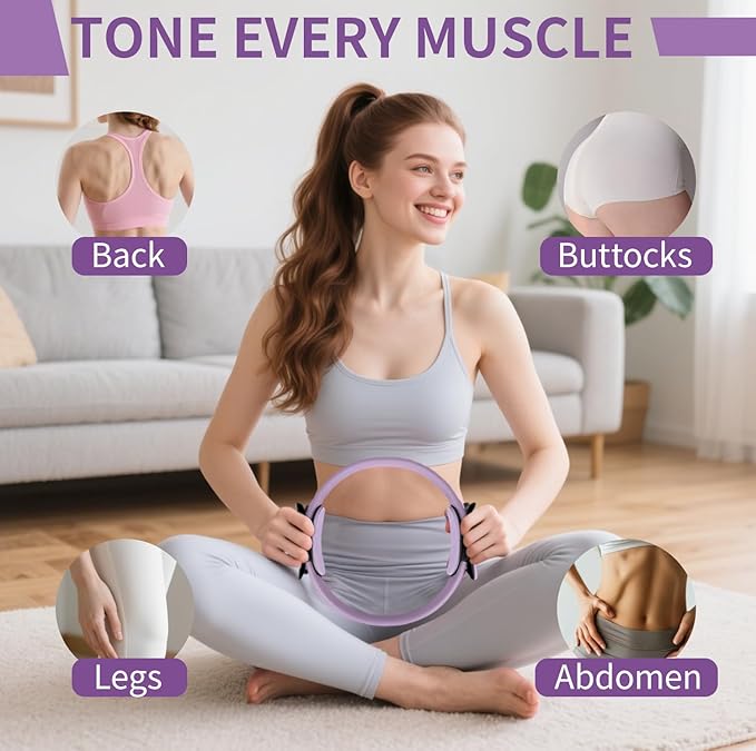 Pilates Kit for Home Workouts for Women-12-Piece Equipment Set with Ring,Yoga Ball,5 Resistance Bands,Figure-8 Band,Arm Stretcher,Grippy Socks,Storage Bag for Toning,Strength & Flexibility