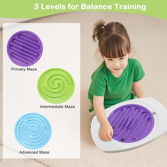 Balance Board with Maze for Kids, 20 inch Labyrinth Wobble Board Rocking Seesaw Sensory Training with 2 Balls & 2 Replacement Labyrinth Disks, Non-Slip Pedals Indoor Outdoor for Boys Girls
