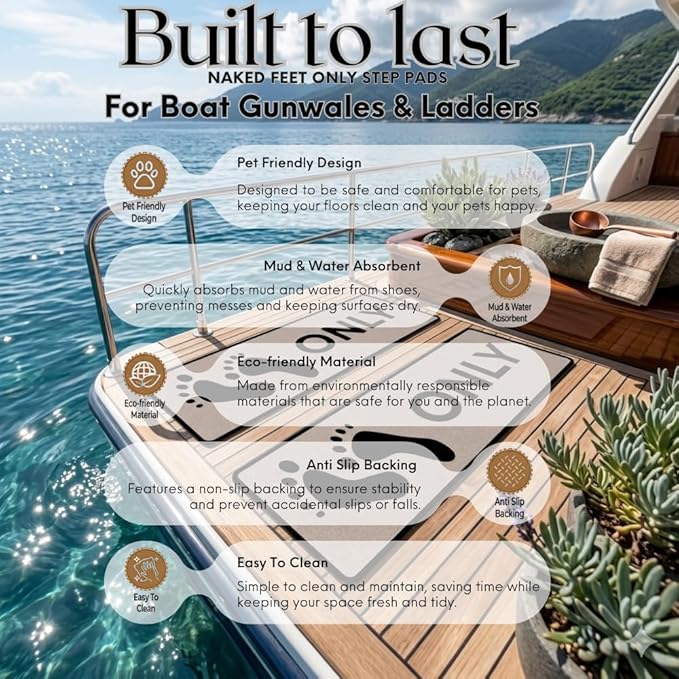 Naked Feet Only Step Pads Non-Slip EVA Foam Step Pad for Boat Gunwales & Ladders, 6mm Brushed Marine Grade Anti-Skid Adhesive Pads (Pair) SeaDek Technology - Black/Mocha