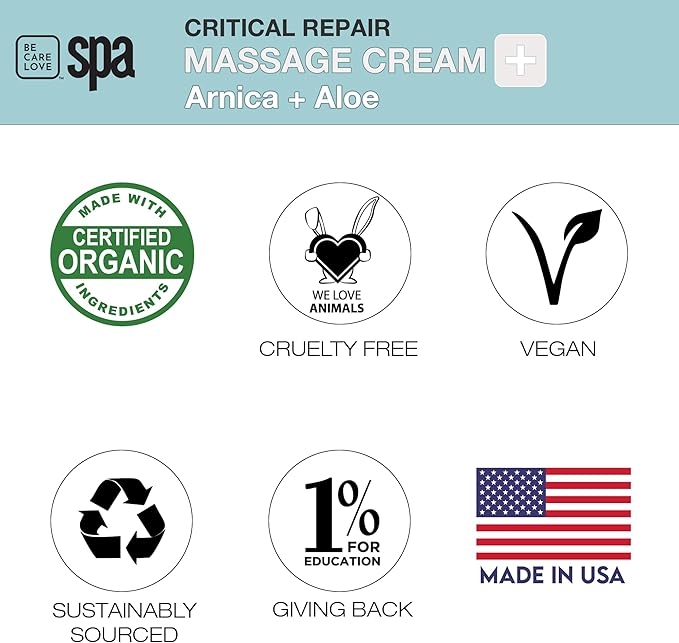 BCL Spa Critical Repair Massage Cream with Arnica, Aloe Vera, Kelp, Argan Oil, Shea Butter | Soothing Relief and deep Skin Nourishment Body Moisturizer, Vegan, Organic | Made in USA | 16 fl oz