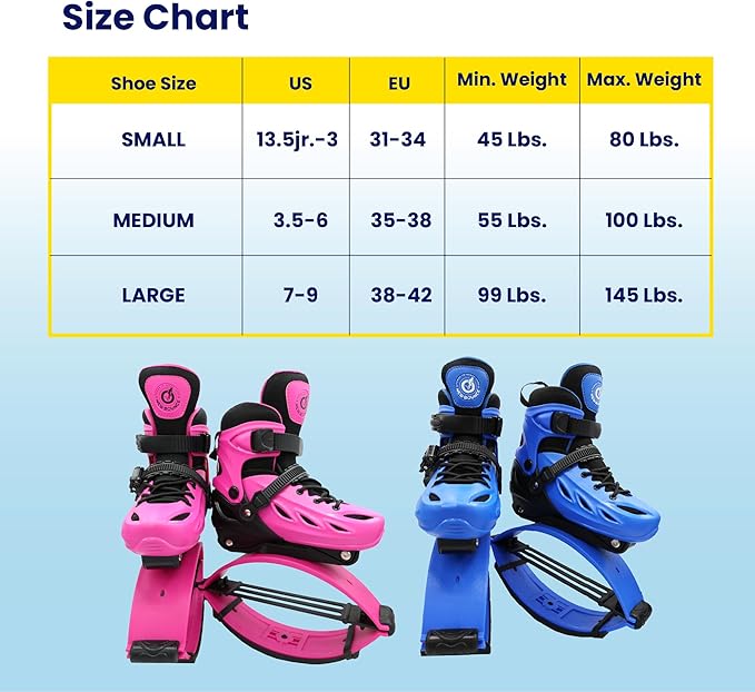 New Bounce Jumping Shoes for Kids - Premium Moon Boots - Durable Kangaroo Jumpers - Strong, Safe and Adjustable Fit, Perfect for Exercise and Fun - New & Improved Edition (Large, Blue)