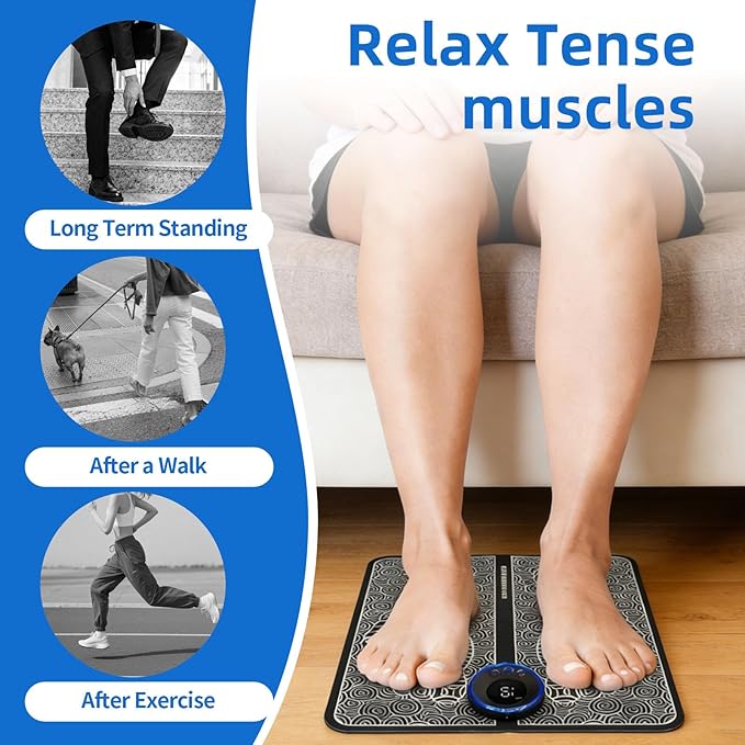 Ornaxis EMS Foot Massager Mat for Relaxes Muscles, Foot Plate Muscle Stimulator with Remote Control, 8 Massage Modes, 19 Intensity Levels, USB Rechargeable