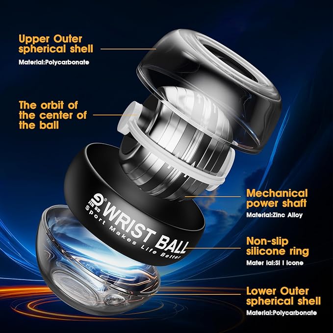 Wrist Trainer Ball Auto-Start Gyroscopic Forearm Exerciser Gyro Ball for Strengthen Arms, Fingers, Grip and Muscles