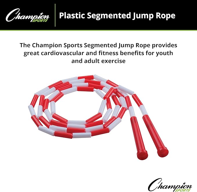 Champion Sports Plastic Segmented Jump Ropes – 7 to 16 ft Lengths – Fun, Durable Ropes for All Ages, Available in Multiple Color Options, Great for Cardiovascular Fitness & Rhythm