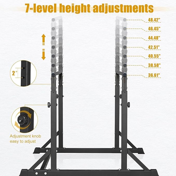 Bongkim Dip Bar, Heavy Duty Dip Station with 7 Height Levels, 800lbs Adjustable Parallel Bars for Tricep Dips Pull-Ups L-Sits Calisthenics Exercises Strength Training for Home Gym Outdoor