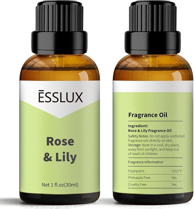 Rose & Lily Fragrance Oil - ESSLUX Essential Oils for Diffuser, Candle Soap Making Scents, Aromatherapy Scented Massage, Perfume for Humidifier Home Fragrance, 1 fl oz