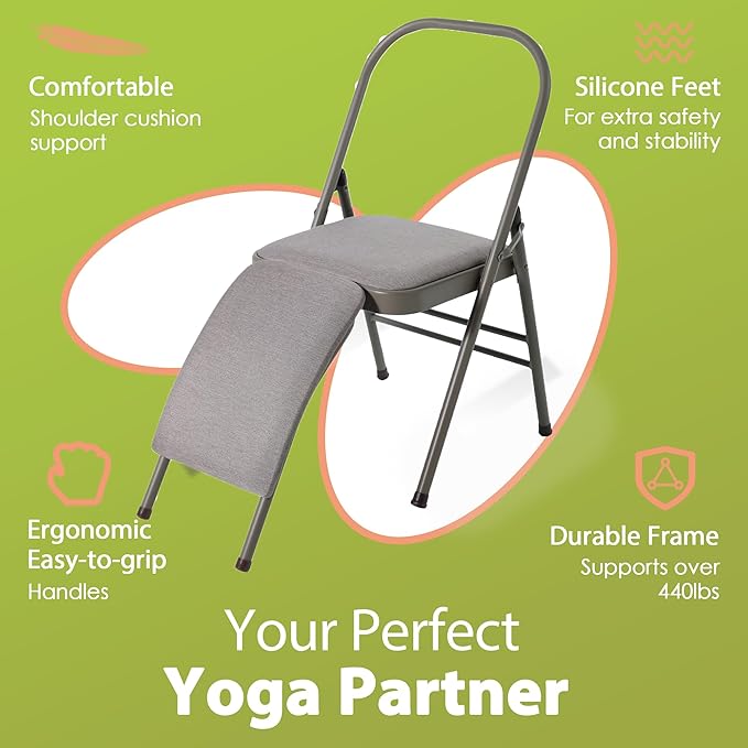 BODY RHYTHM Yoga Auxiliary Chair with Lumbar Back Support for Abs & Core, Balance Handstand, Flexibility and Strength Training and Back Pain Relieving.