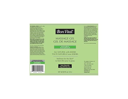 Bon Vital' Naturale Massage Gel, 8 oz Bottle with Pump, Hypoallergenic & Paraben-Free, Natural Massage Lotion Alternative with Botanical Extracts, Lightweight & Non-Greasy Formula, for Sensitive Skin