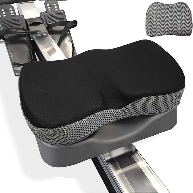 Rowing Machine Seat Cushion for Concept 2 Rower – Memory Foam Pad with Non-Slip Base & Washable Cover – Fits Concept 2 Model D/E, WaterRower, Recumbent Bike & Indoor Rowers
