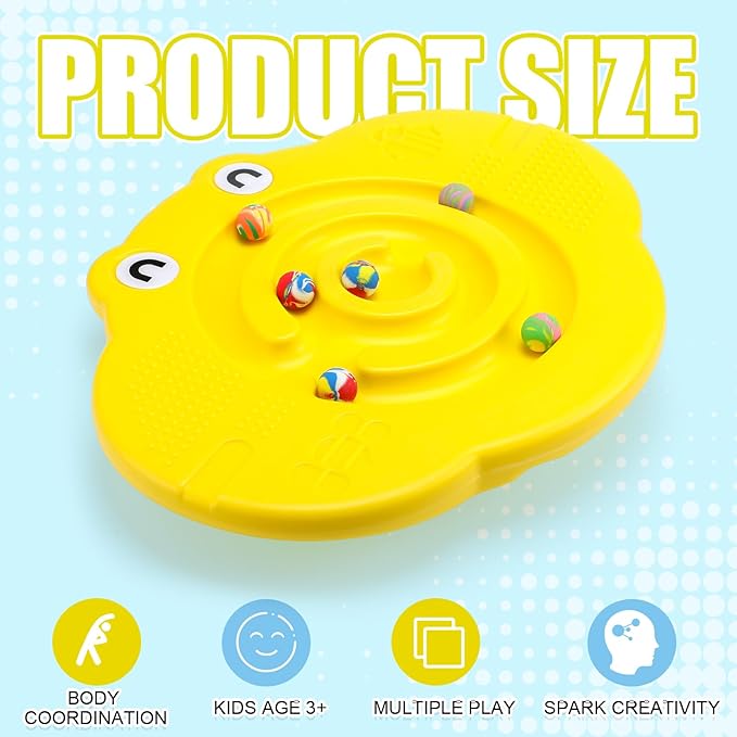 Kids Maze Balance Board Plastic Wobble Rocker Balance Board with Mini Balls Load 170lb for Balancing Exercise Equipment Game Boys Girls Physical Therapy 18.5 x 14.57 Inch(Yellow,Cute)