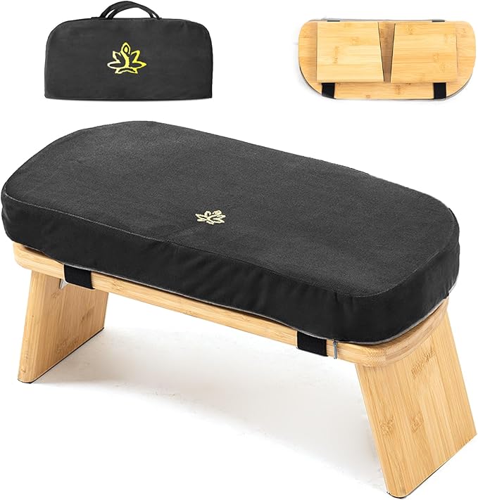 Meditation Bench, Bamboo Meditation Stool, Folding Kneeling Meditation Bench, Seiza Prayer Bench, Prayer Bench with Meditation Cushion, Kneeling Stool(Black-Bag)