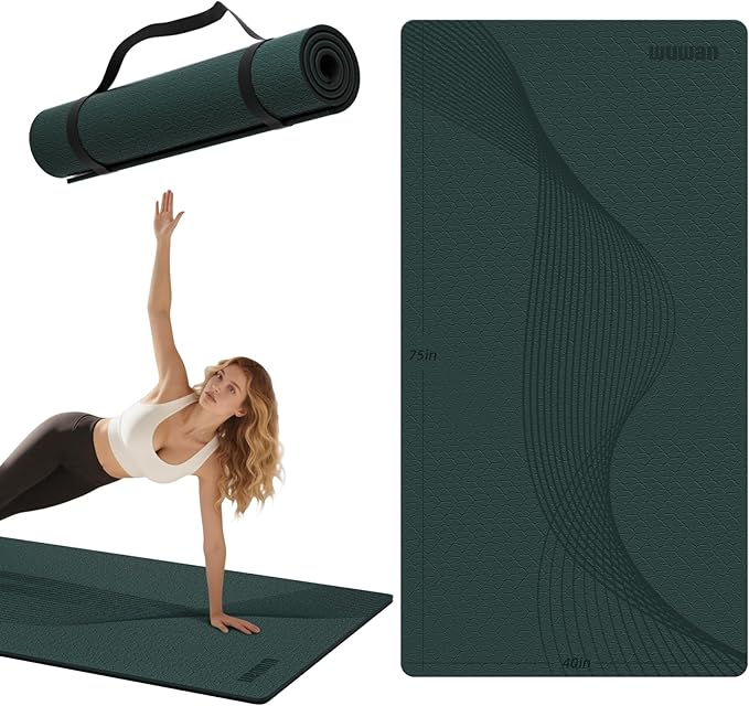 Large Yoga Mat 76"x 40"x10mm (2/5 inch) – Extra Thick & Wide, TPE Fitness Mat, Printed Non-Slip Exercise Mat with Carrying Strap for Men & Women, Pilates, Stretching, Fitness & Workout