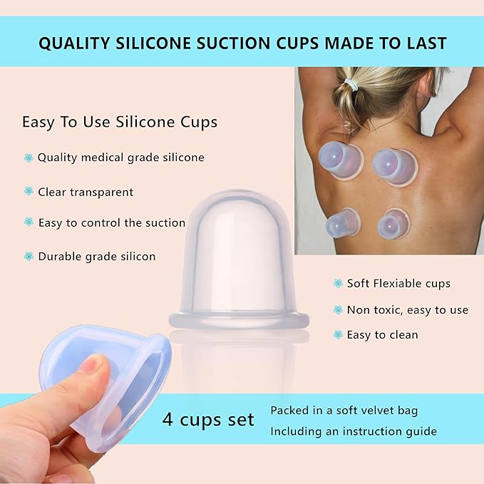 Cupping Kit for Massage Therapy - by DoSensePro, Cupping Set of 6 Professional Silicone Cups