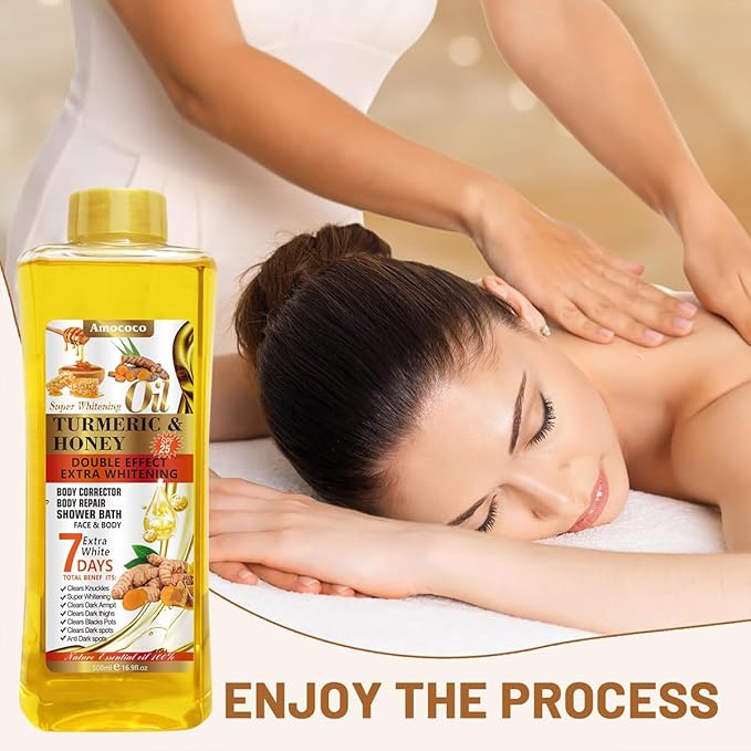 Turmeric & Honey Body Oil, Deep Moisturizing Treatment with Sweet Almond Oil, Vitamin E, and Collagen (16.9 fl oz)