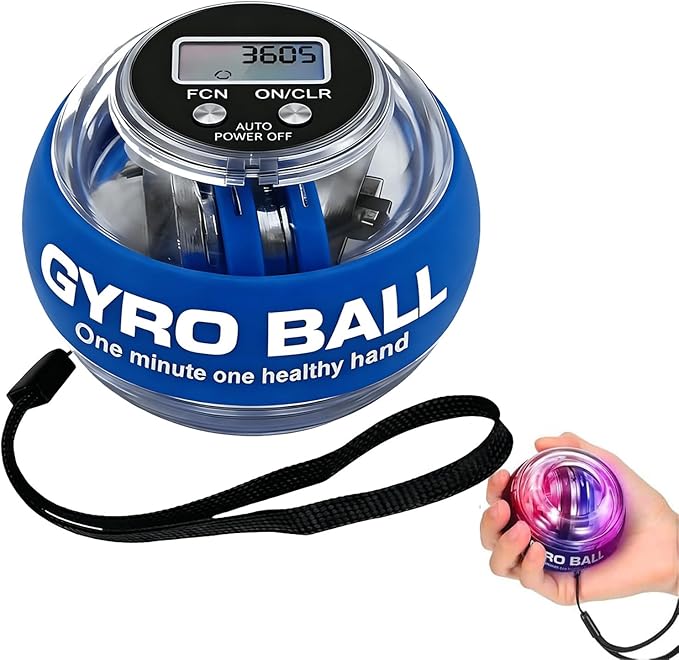 Torque Ball Hand Exerciser,Gyro Ball Hand Wrist Exerciser with Counter,Compact and Portable, Auto-Start Colorful Lighting,Designed for Fitness Enthusiasts and Office Workers(Blue)